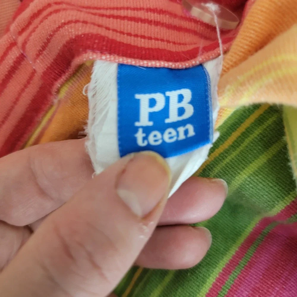 PB Teen Duvet Set Rainbow Stripe Duvet Cover‎ Pillowcase Cotton Twin Dopamine